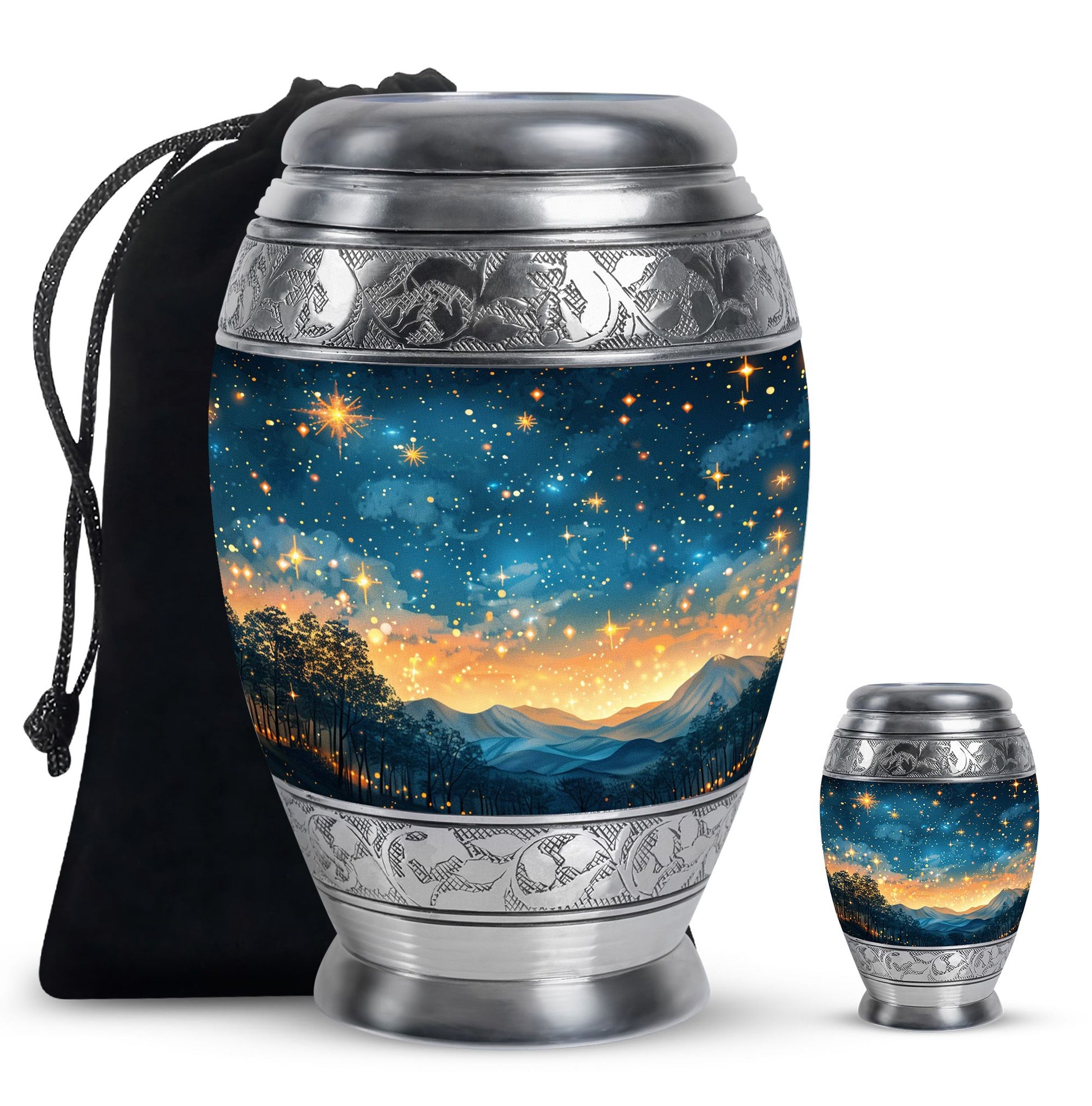 Majestic Sky Theme Large Urn With 1 Keepsake Urn