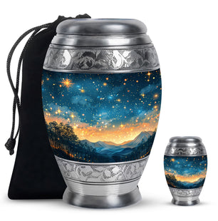 Majestic Sky Theme Large Urn With 1 Keepsake Urn