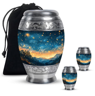 Majestic Sky Theme Large Urn With 2 Keepsake Urn