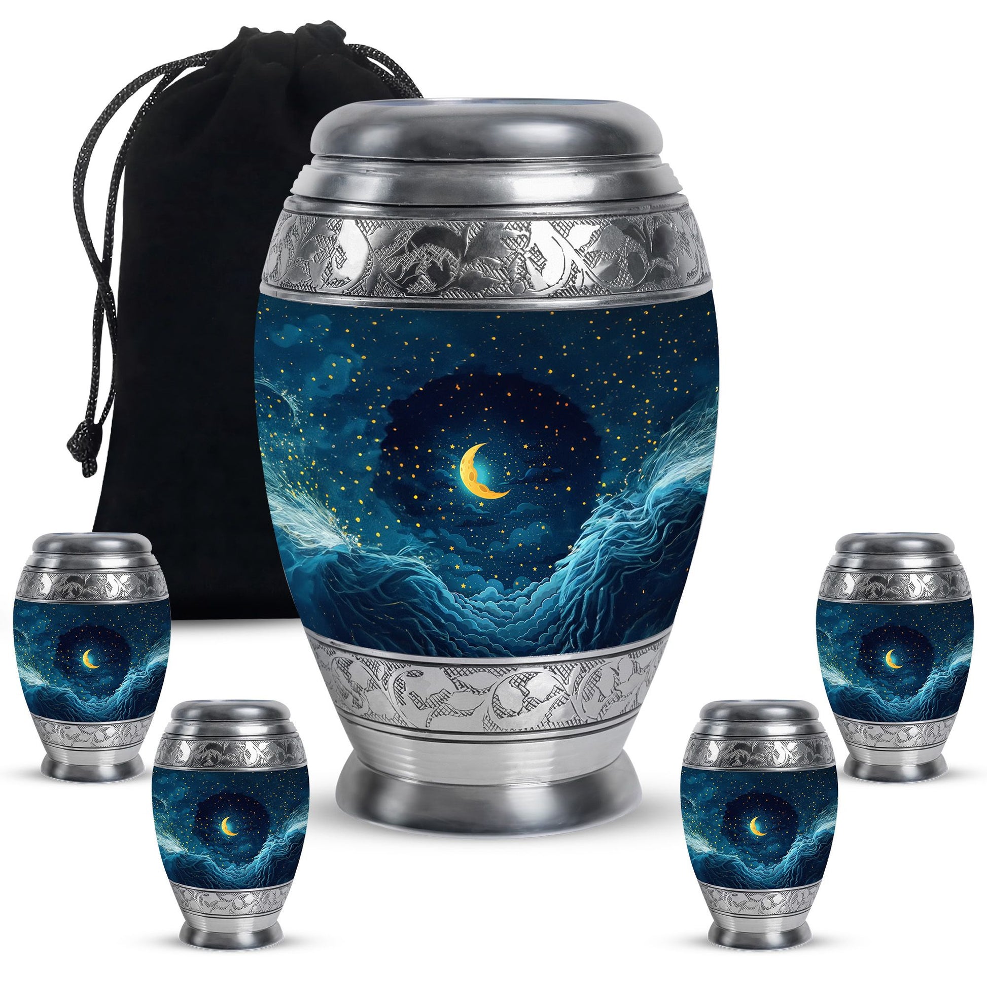 Majestic Moon Theme Large Urn With 4 Keepsake Urn