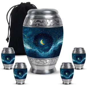 Majestic Moon Theme Large Urn With 4 Keepsake Urn