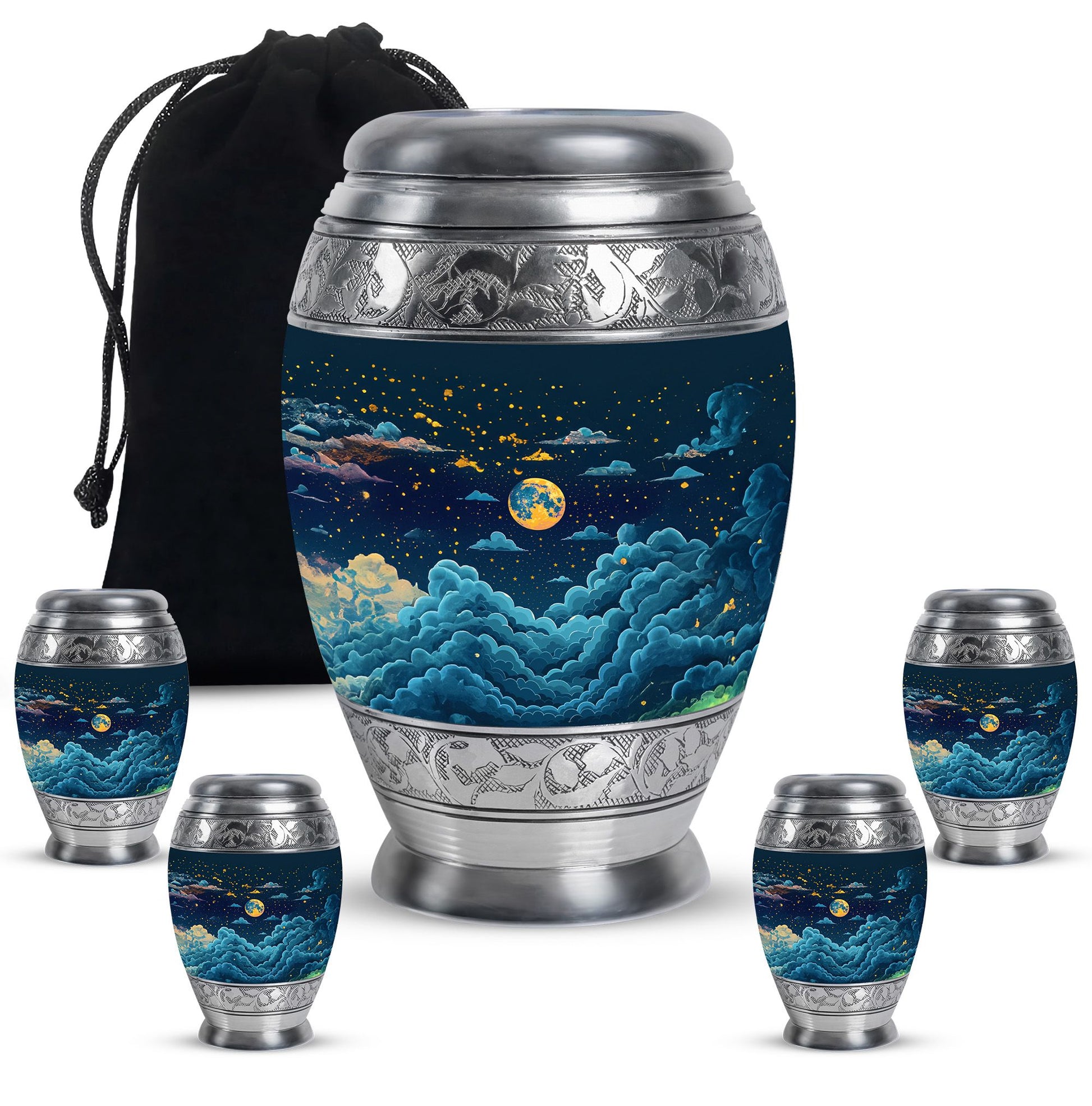 Majestic Moon Theme Large Urn With 4 Keepsake Urn