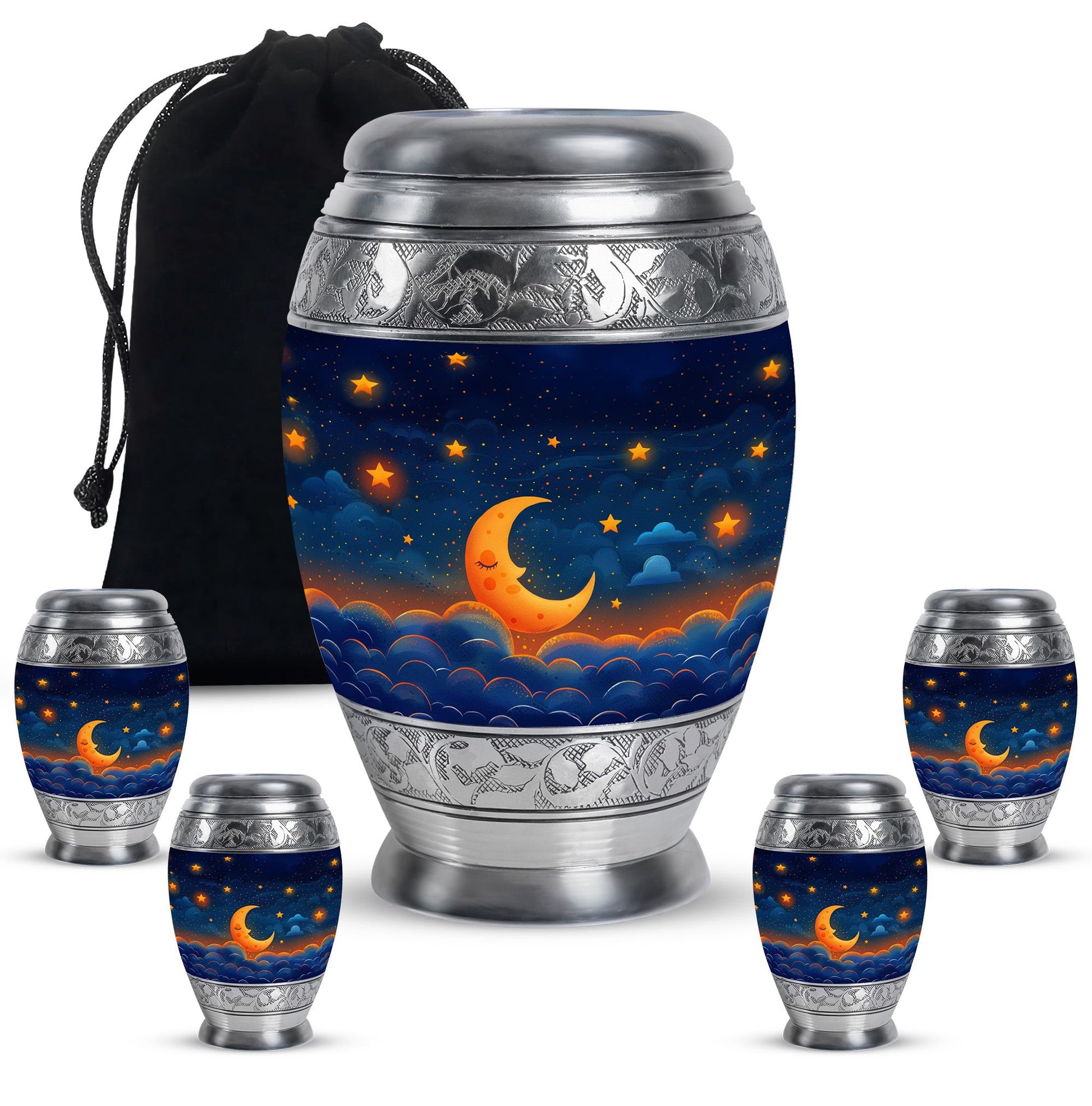 Night Sky Theme Large Urn With 4 Keepsake Urn