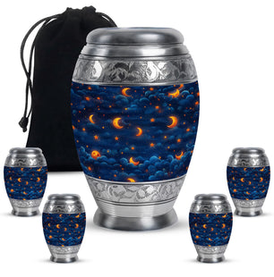 Night Sky Theme Large Urn With 4 Keepsake Urn