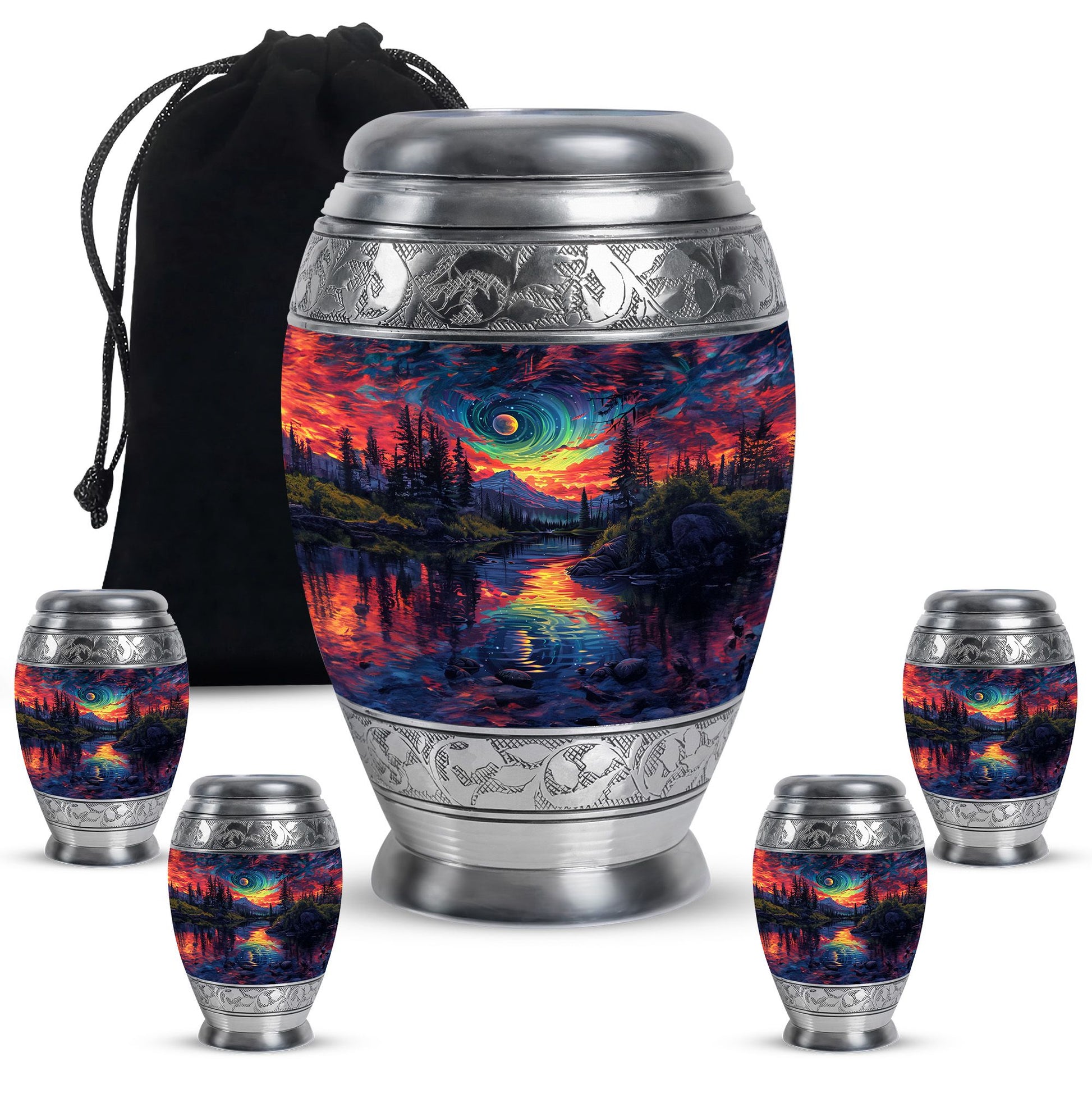 Majestic Sky Theme Large Urn With 4 Keepsake Urn