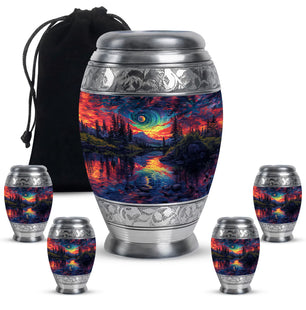Majestic Sky Theme Large Urn With 4 Keepsake Urn
