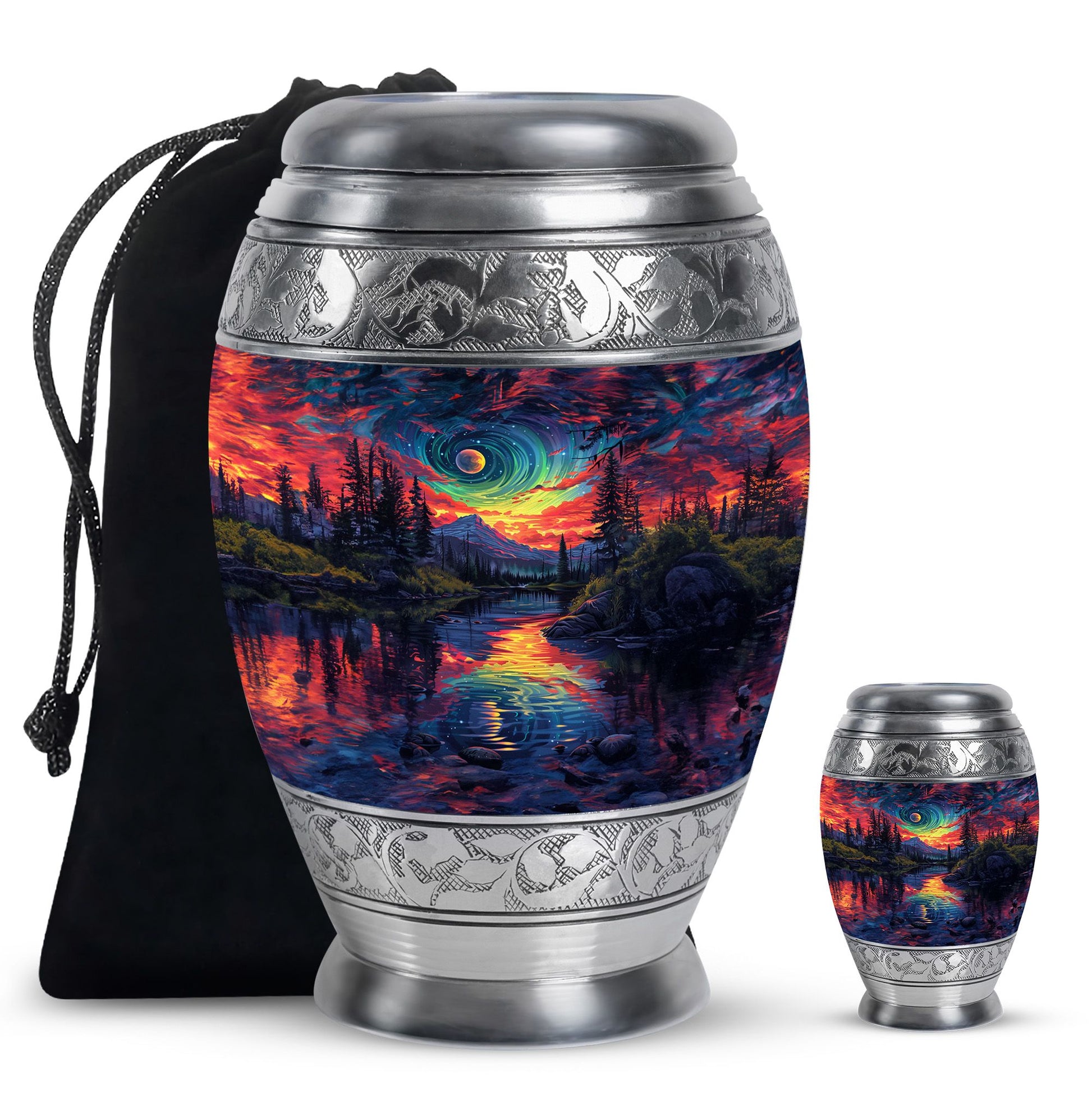 Majestic Sky Theme Large Urn With 1 Keepsake Urn