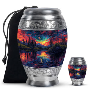 Majestic Sky Theme Large Urn With 1 Keepsake Urn
