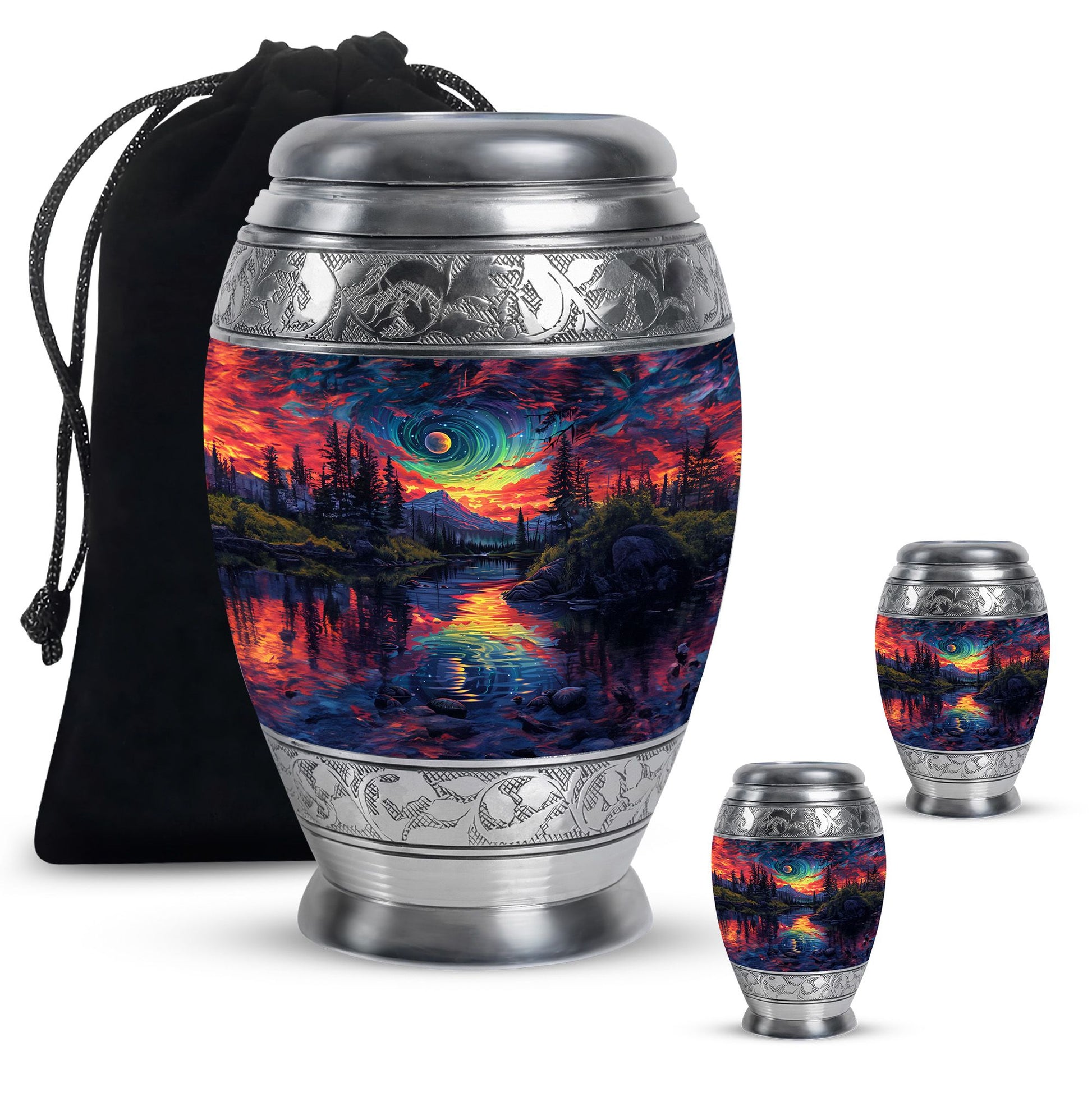 Majestic Sky Theme Large Urn With 2 Keepsake Urn