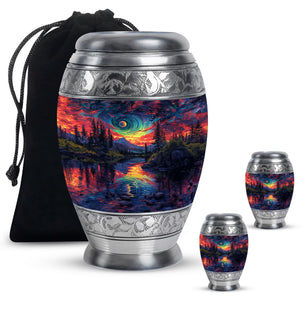Majestic Sky Theme Large Urn With 2 Keepsake Urn
