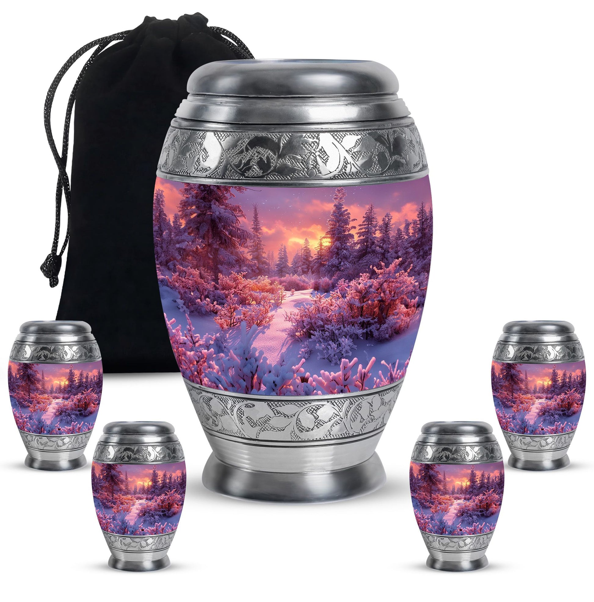 Majestic Sky Theme Large Urn With 4 Keepsake Urn