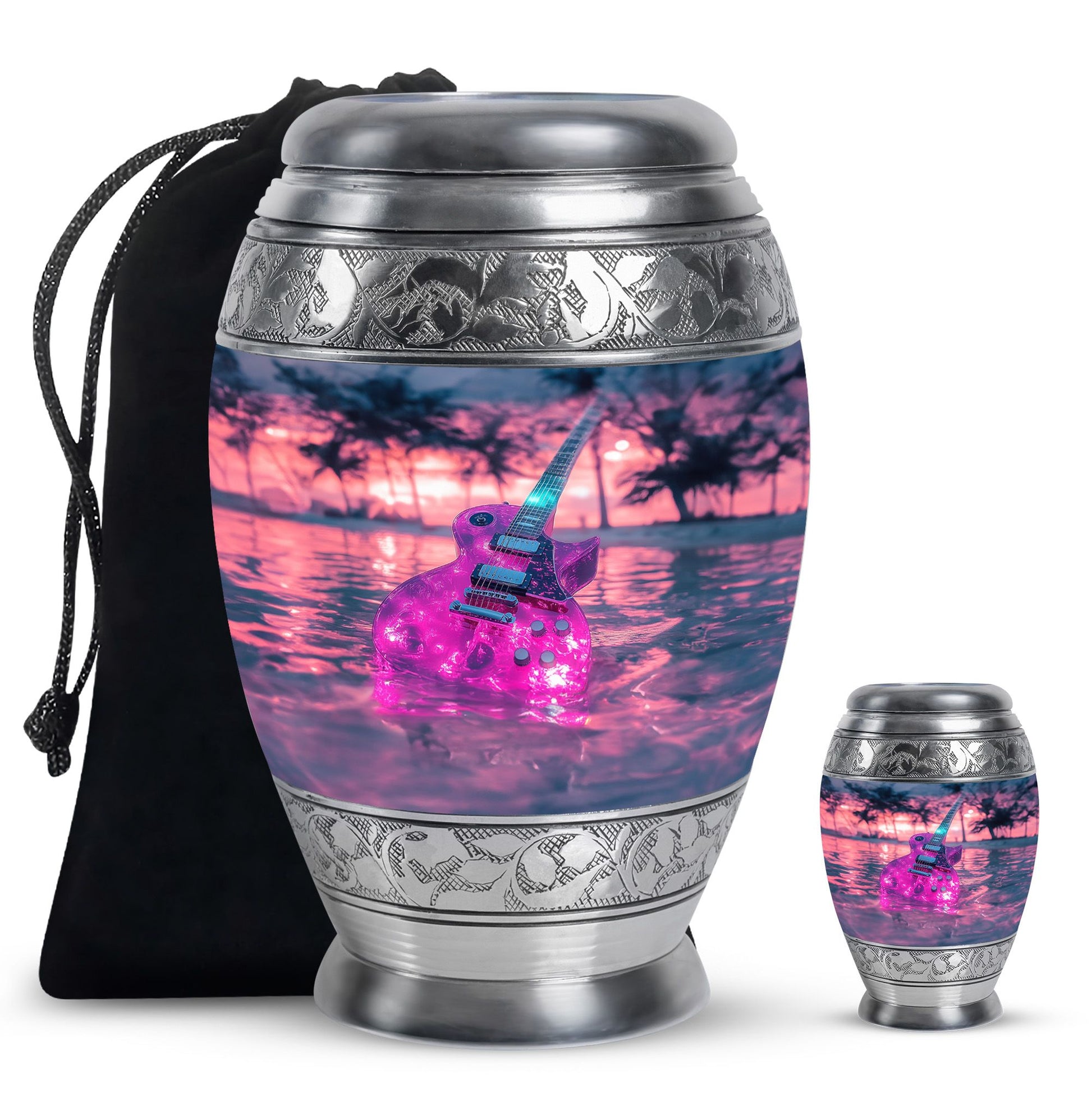 Guitar Theme Large Urn With 1 Keepsake Urn