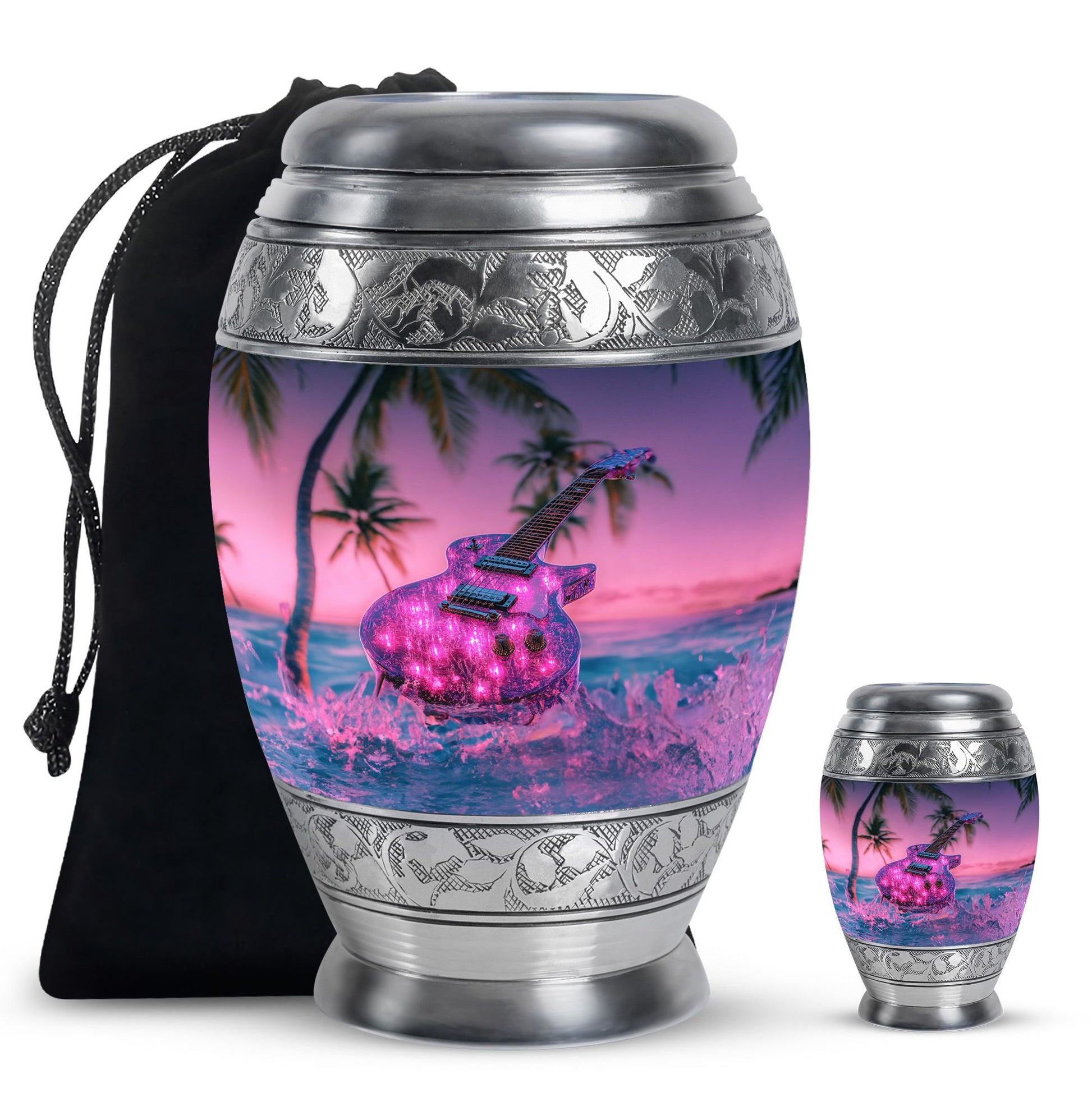 Guitar Theme Large Urn With 1 Keepsake Urn