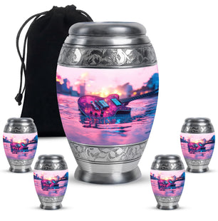 Guitar Theme Large Urn With 4 Keepsake Urn