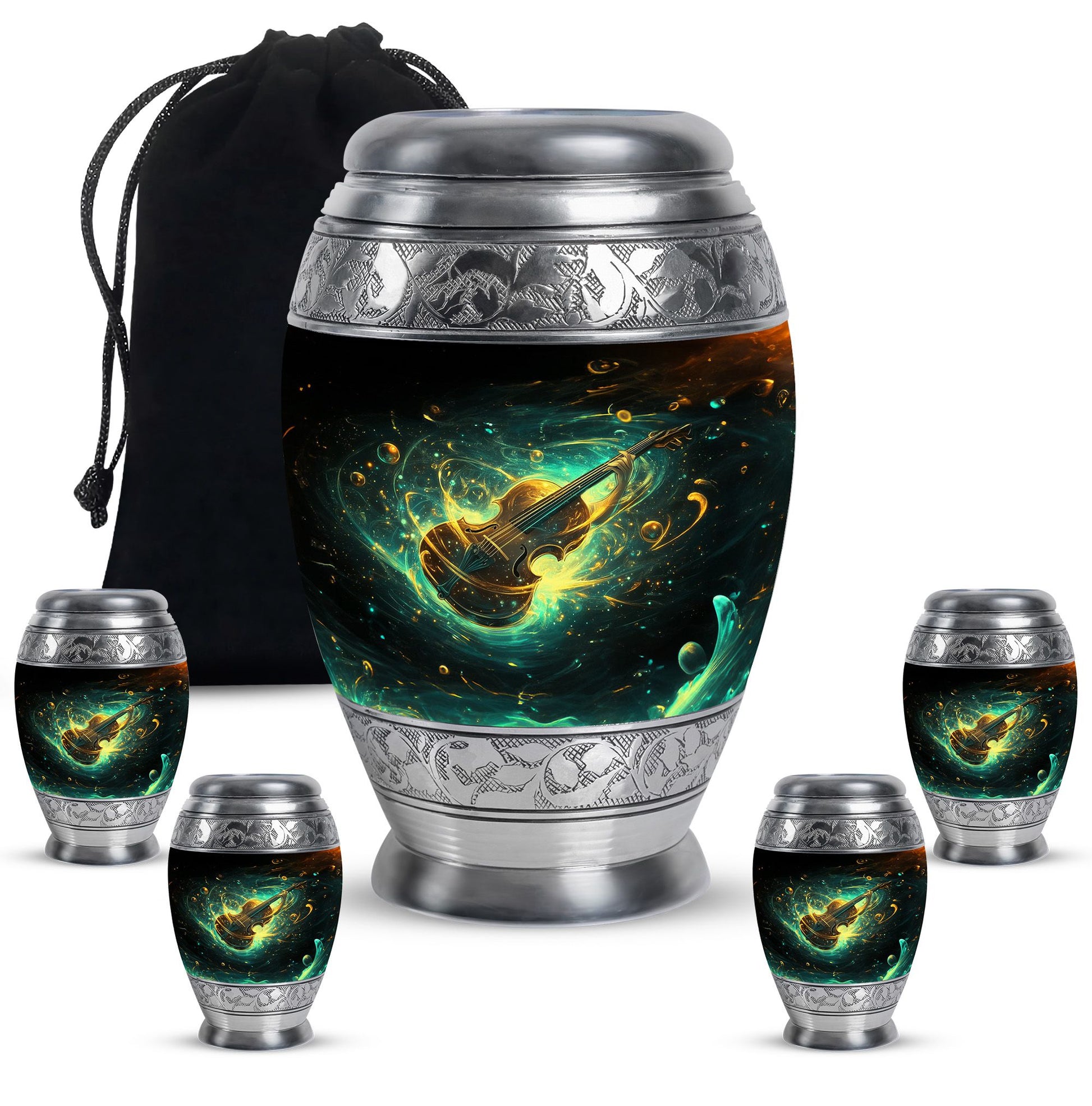 Guitar Theme Large Urn With 4 Keepsake Urn