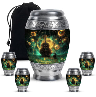 Guitar Theme Large Urn With 4 Keepsake Urn