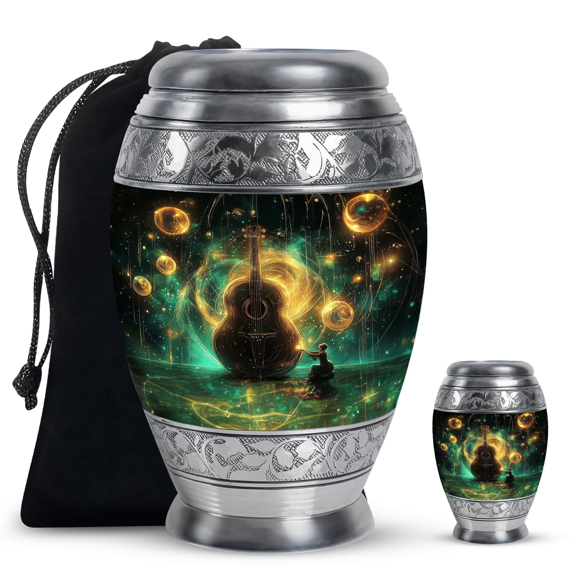 Guitar Theme Large Urn With 1 Keepsake Urn