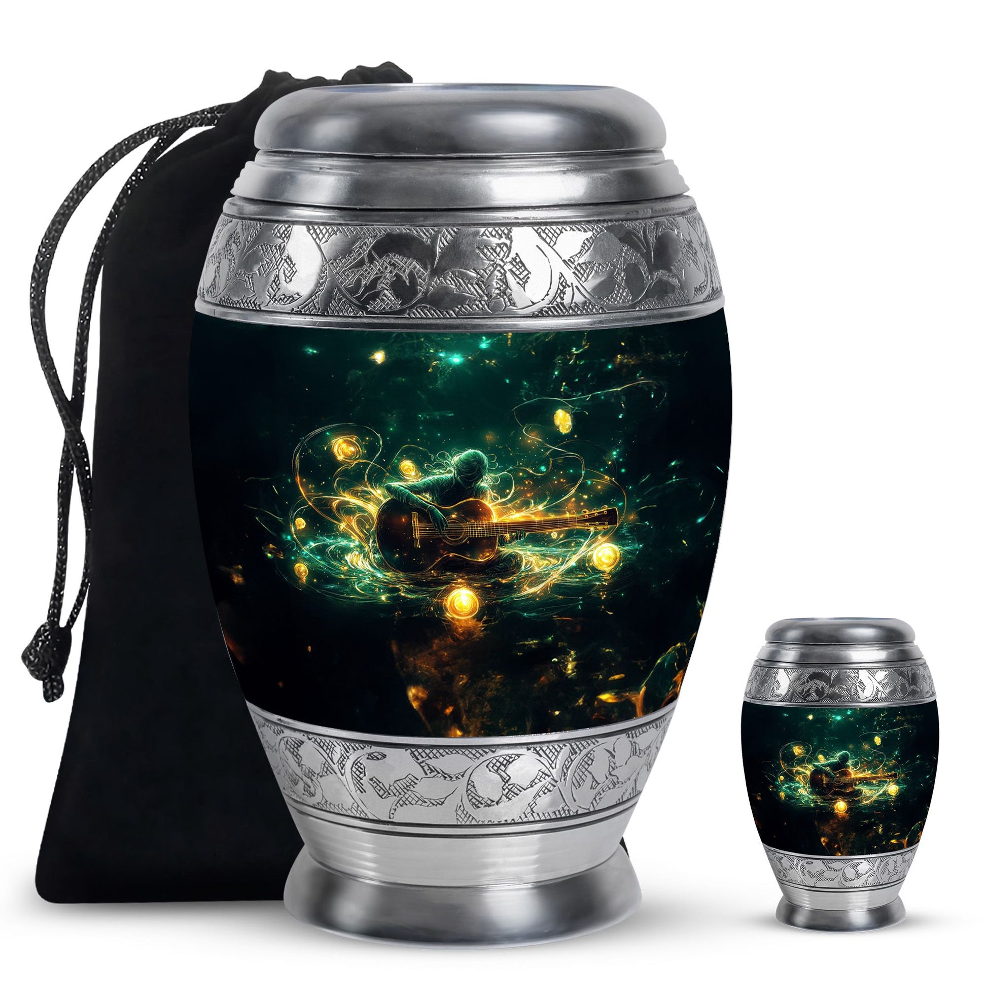 Guitar Theme Large Urn With 1 Keepsake Urn