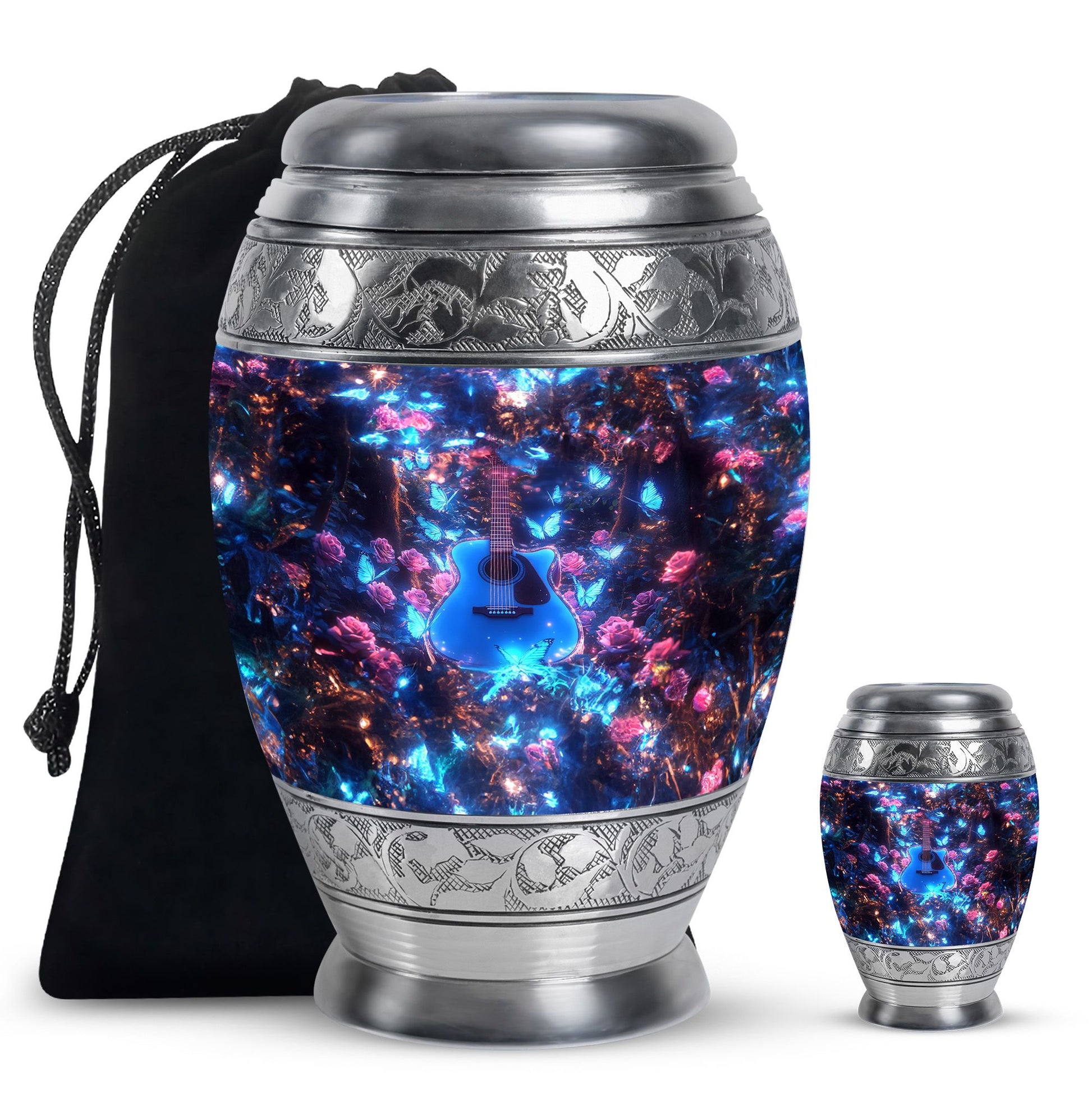Guitar Theme Large Urn With 1 Keepsake Urn
