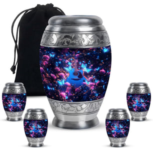Guitar Theme Large Urn With 4 Keepsake Urn