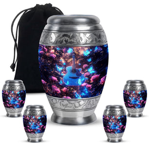 Guitar Theme Large Urn With 4 Keepsake Urn