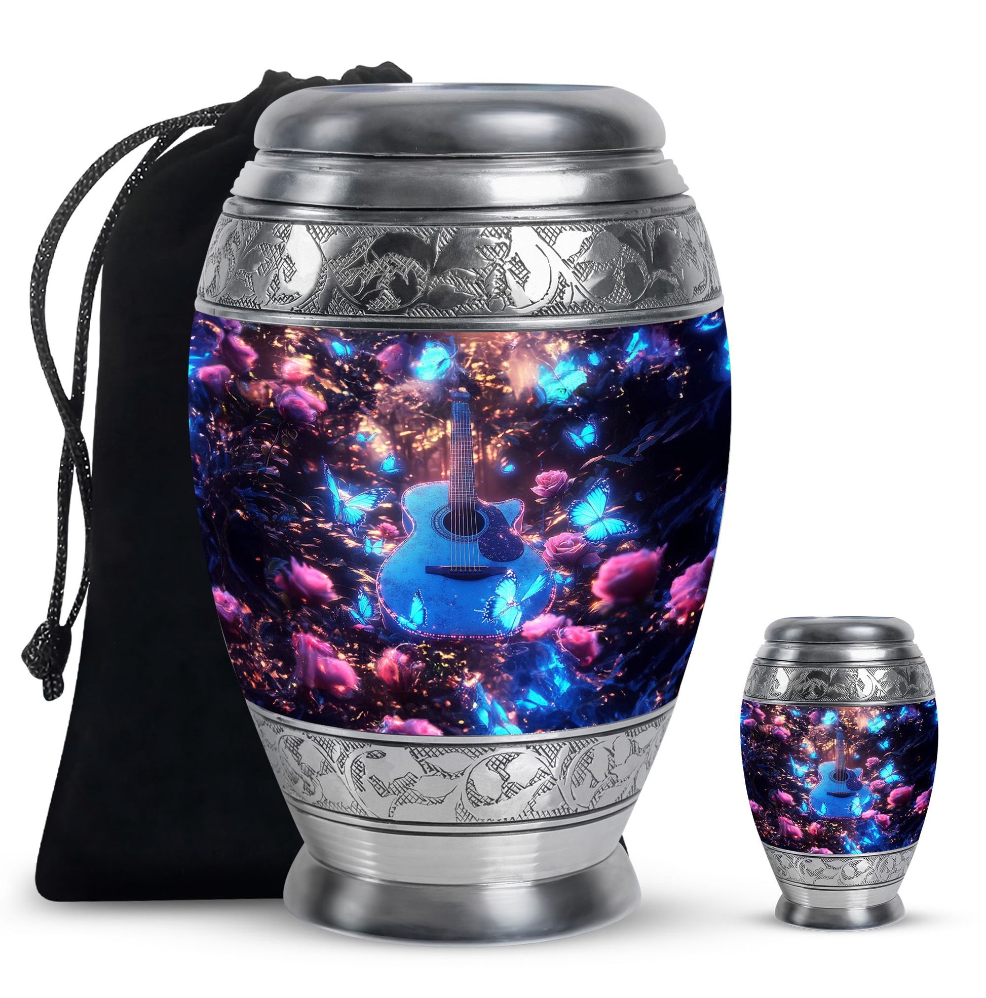 Guitar Theme Large Urn With 1 Keepsake Urn
