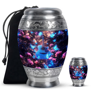 Guitar Theme Large Urn With 1 Keepsake Urn
