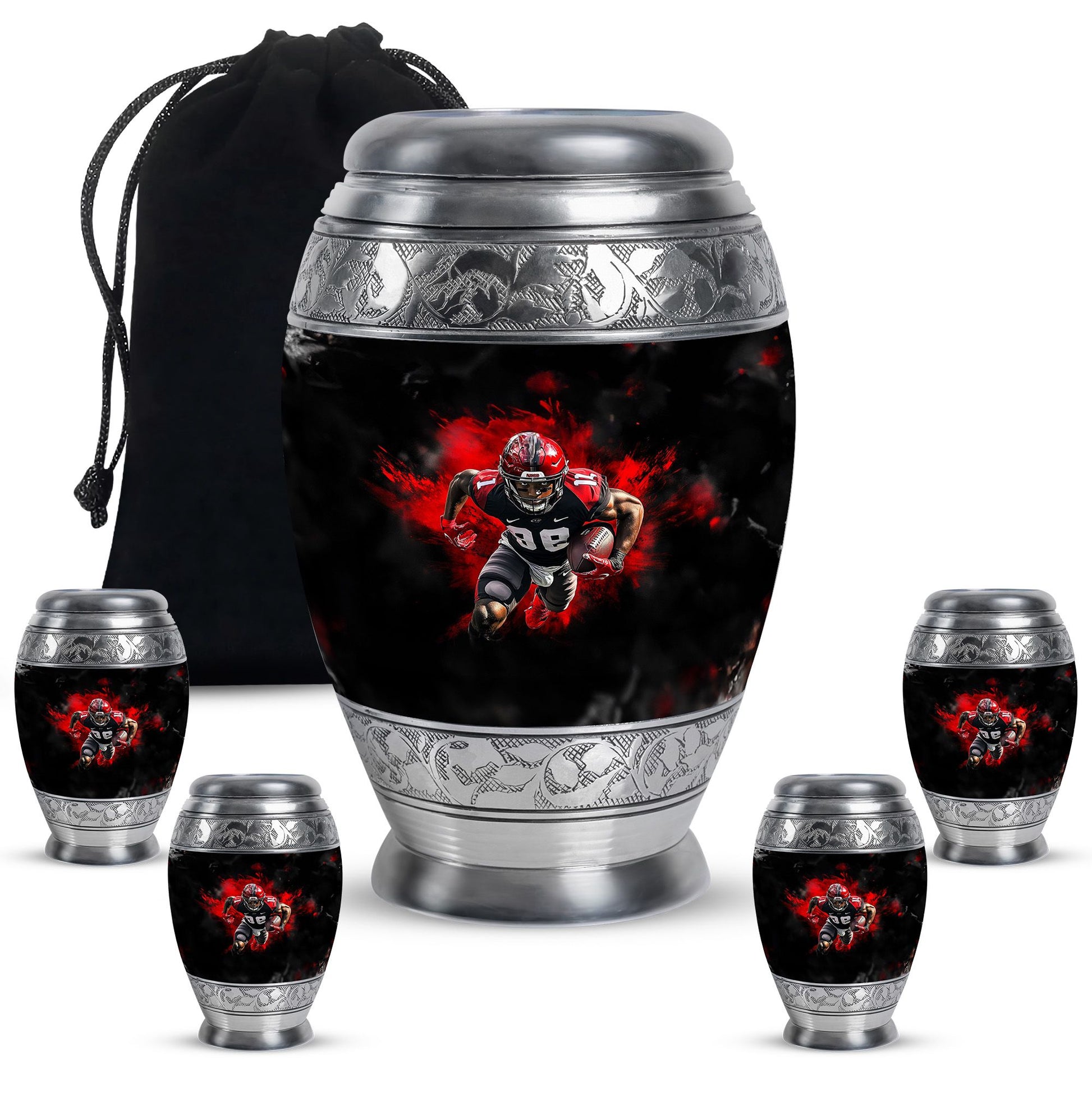 Football Theme Large Urn With 4 Keepsake Urn