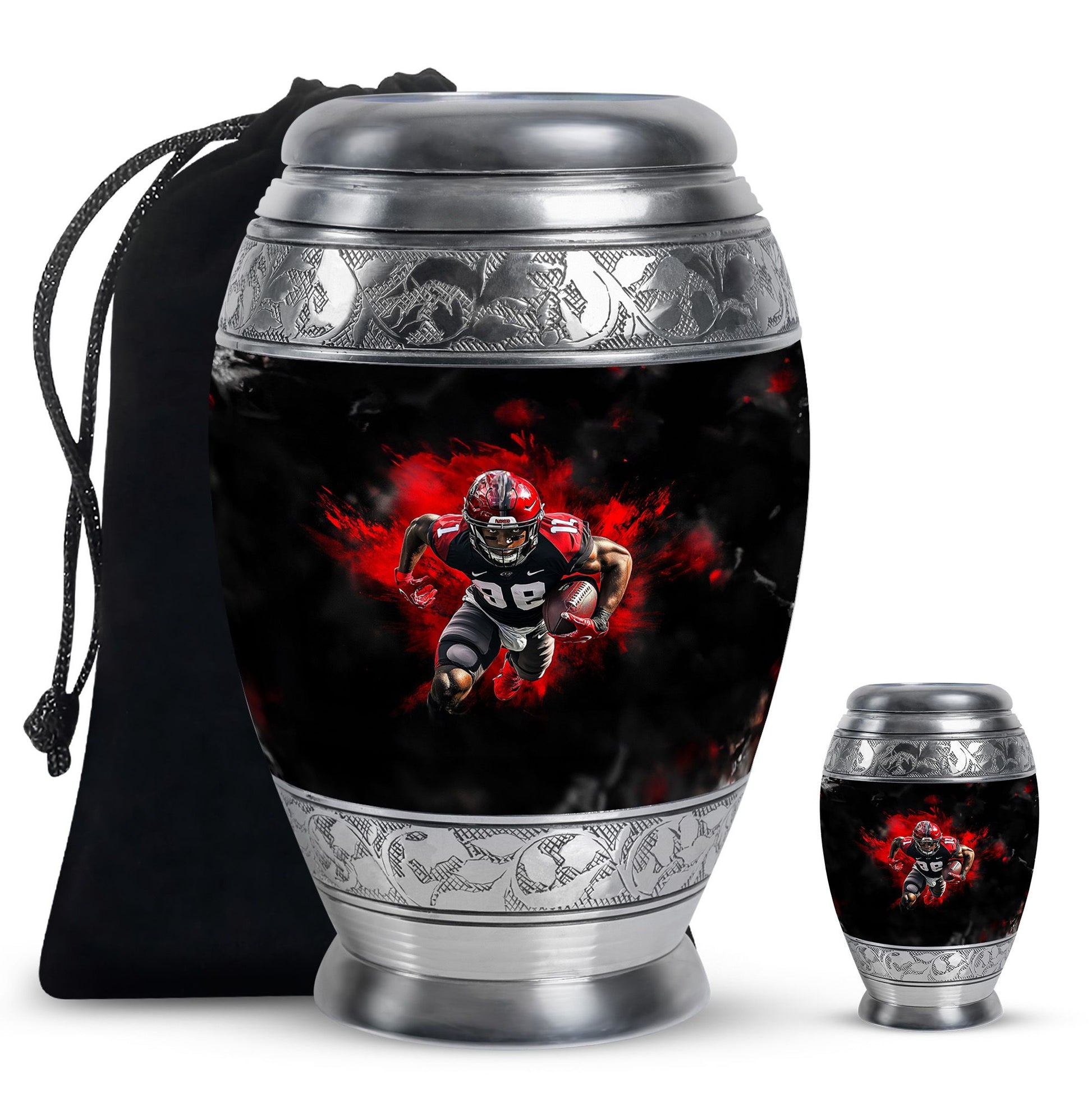 Football Theme Large Urn With 1 Keepsake Urn