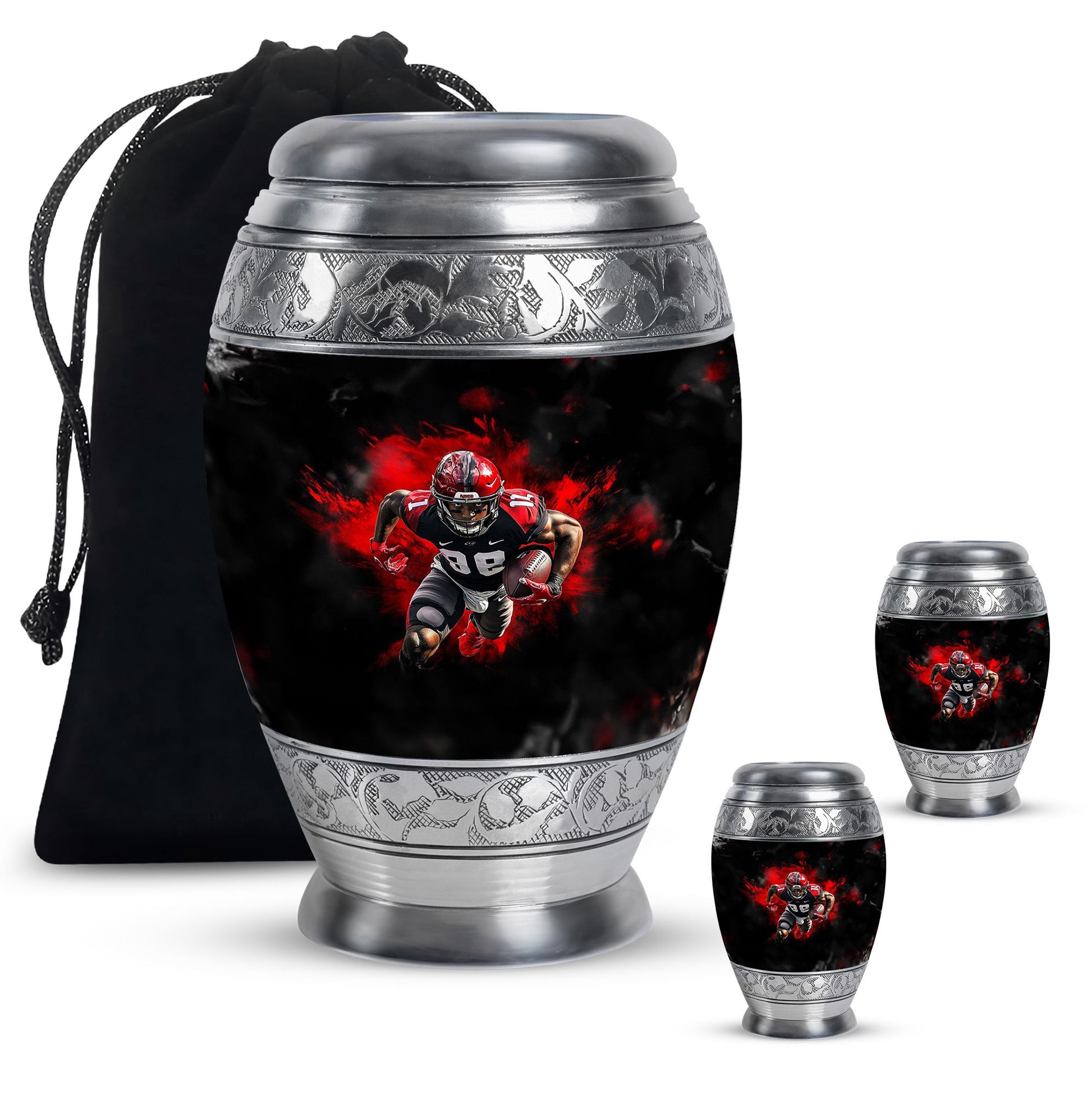 Football Theme Large Urn With 2 Keepsake Urn