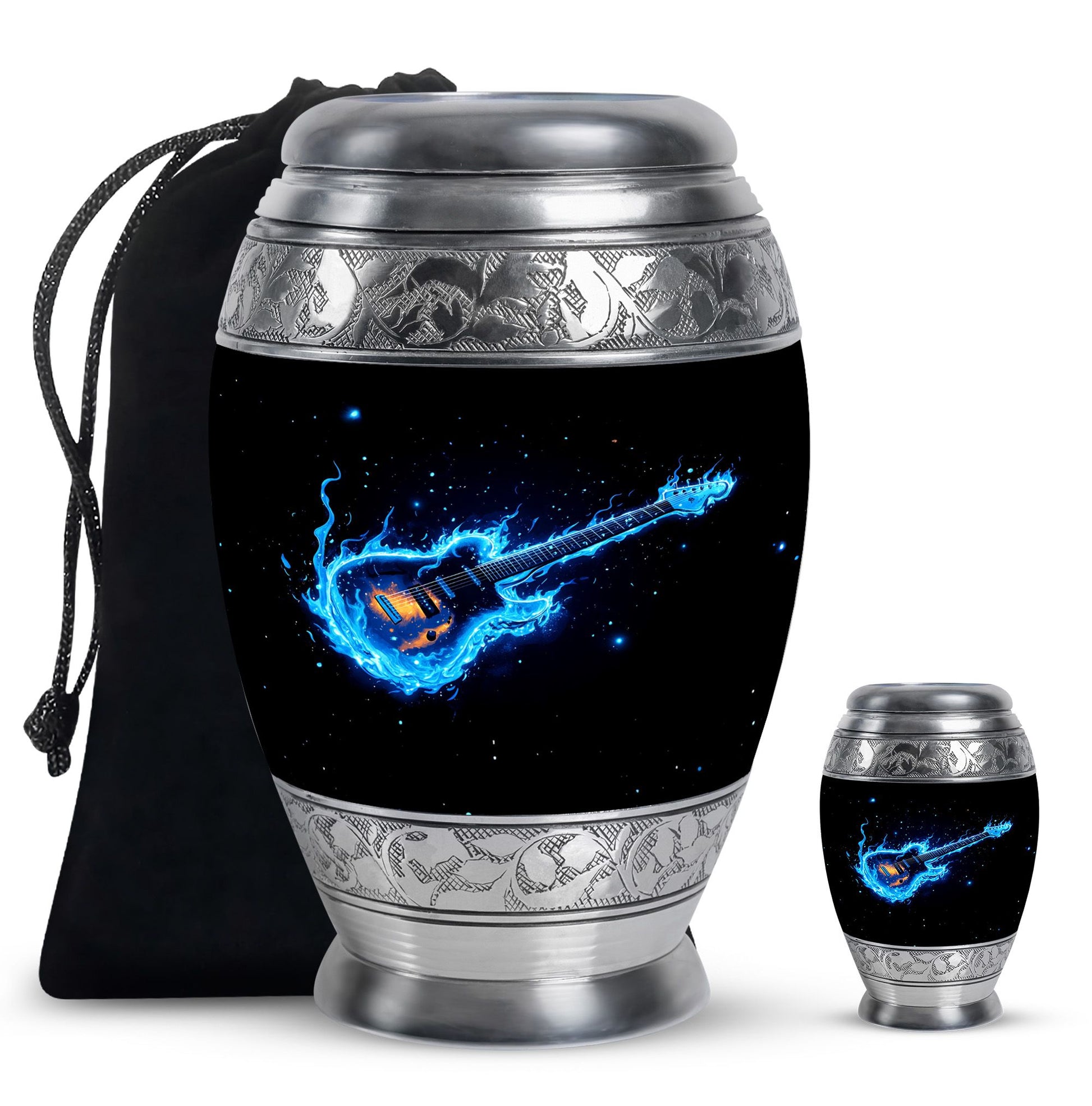 Guitar Theme Large Urn With 1 Keepsake Urn