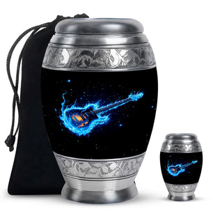 Guitar Theme Large Urn With 1 Keepsake Urn