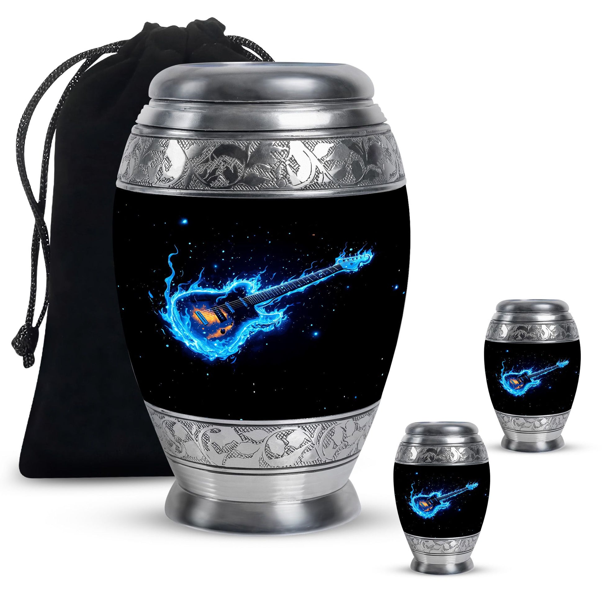 Guitar Theme Large Urn With 2 Keepsake Urn