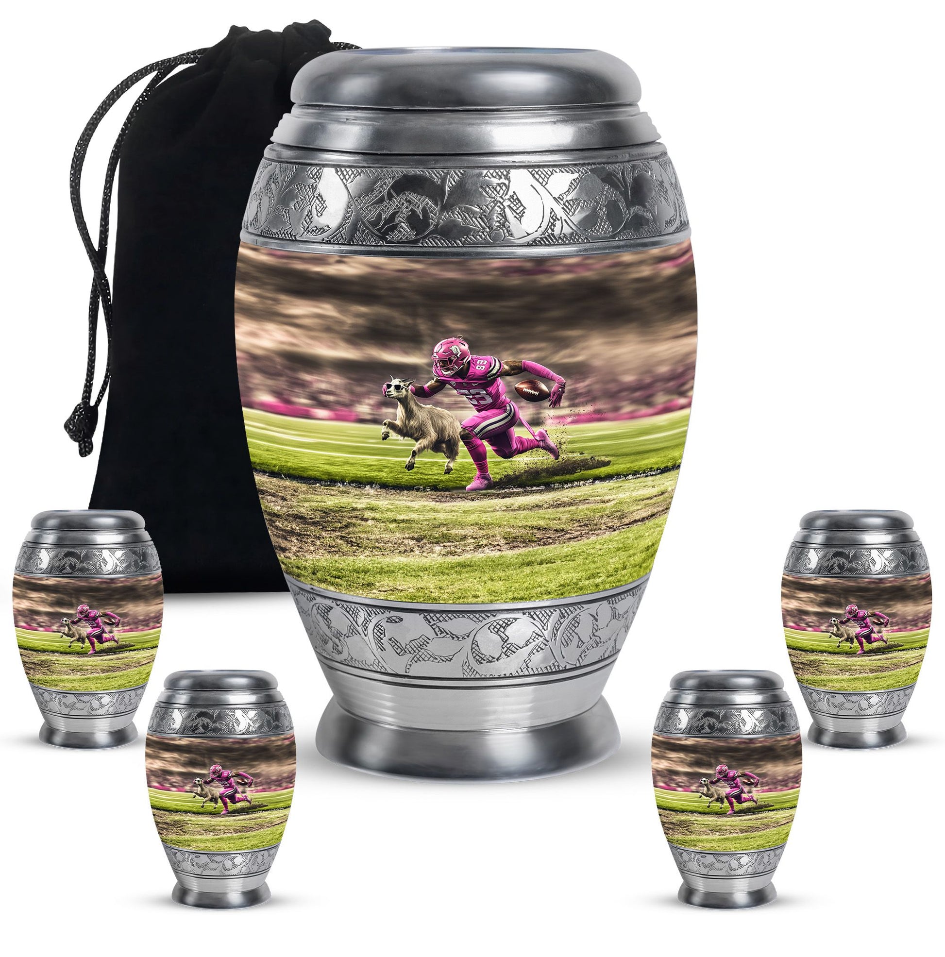 Football Theme Large Urn With 4 Keepsake Urn