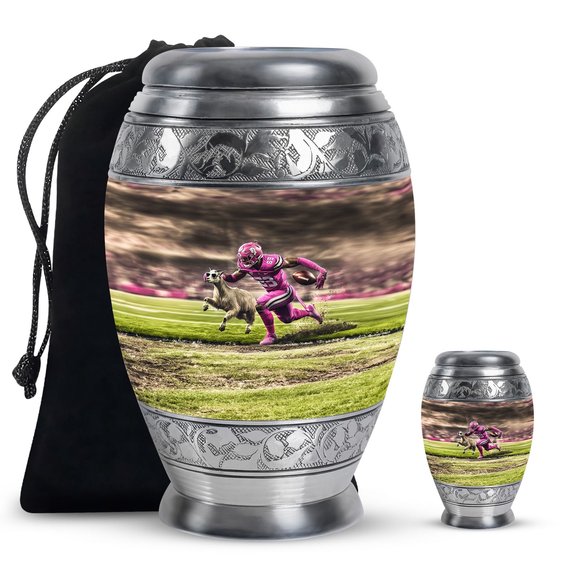 Football Theme Large Urn With 1 Keepsake Urn