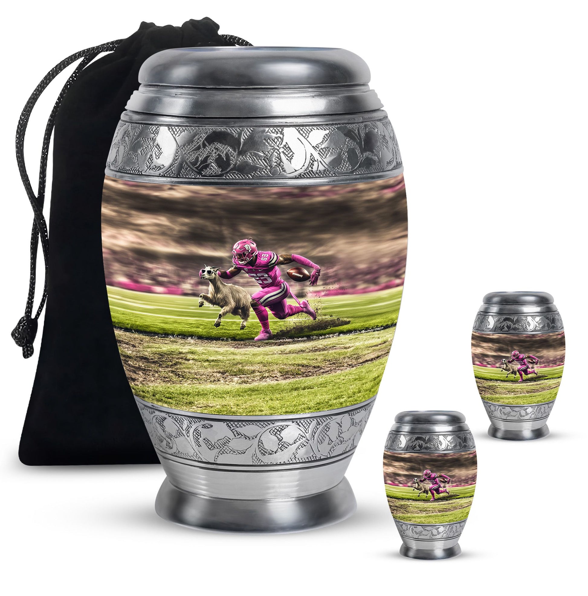 Football Theme Large Urn With 2 Keepsake Urn
