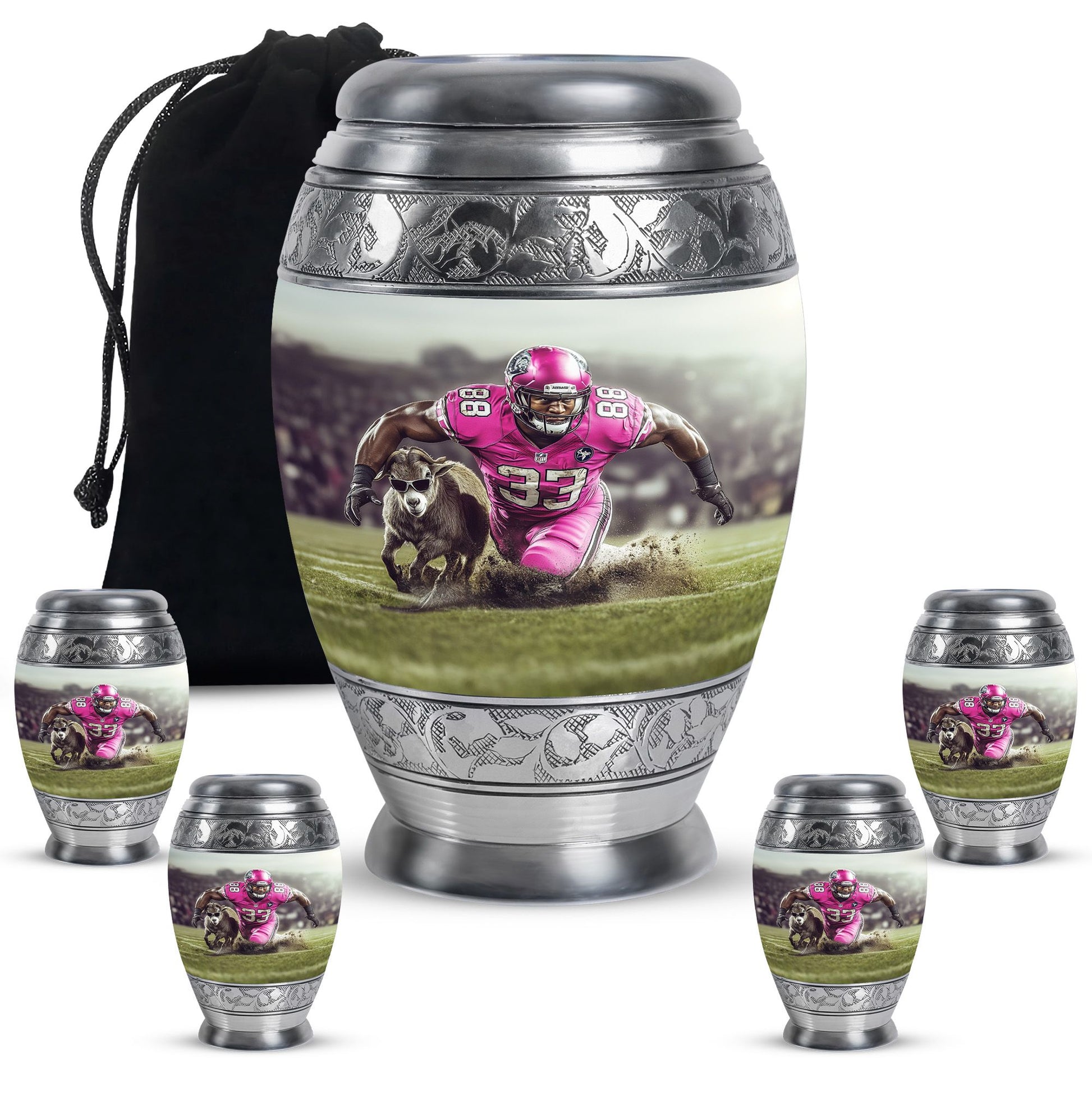 Football Theme Large Urn With 4 Keepsake Urn