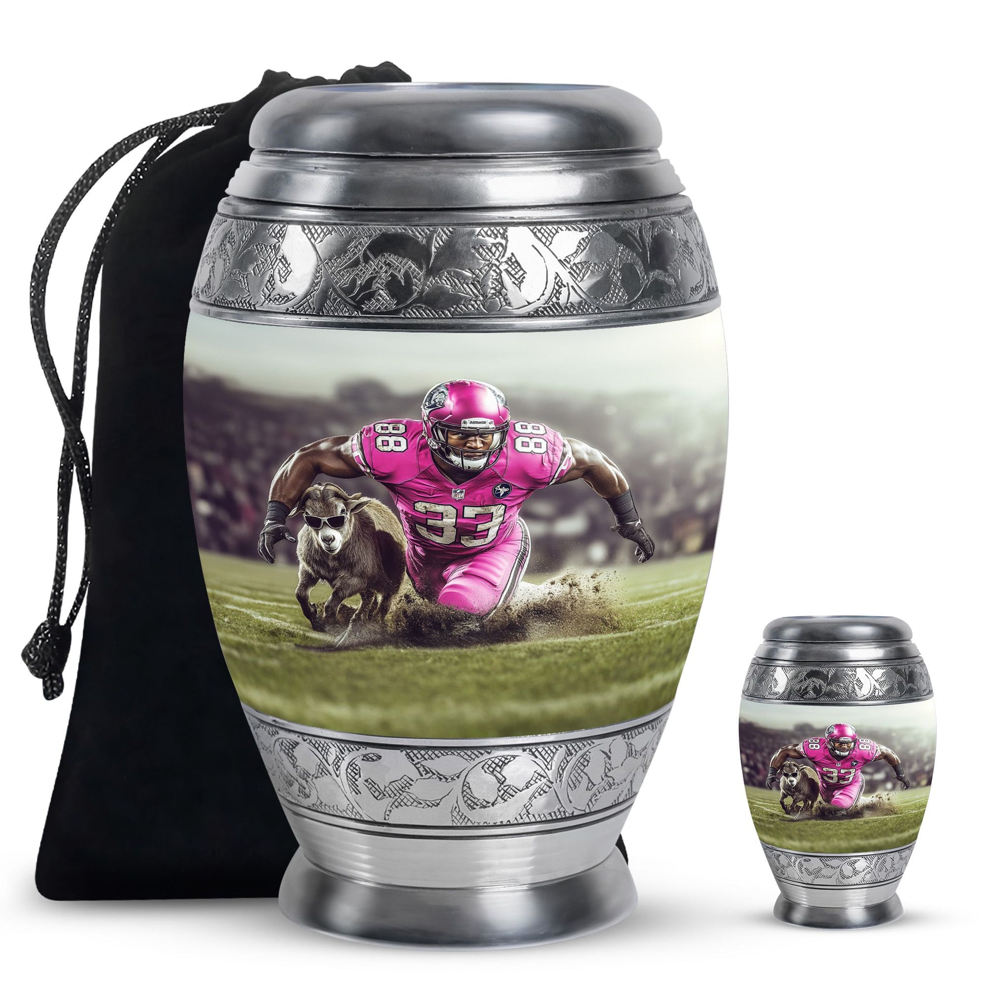 Football Theme Large Urn With 1 Keepsake Urn