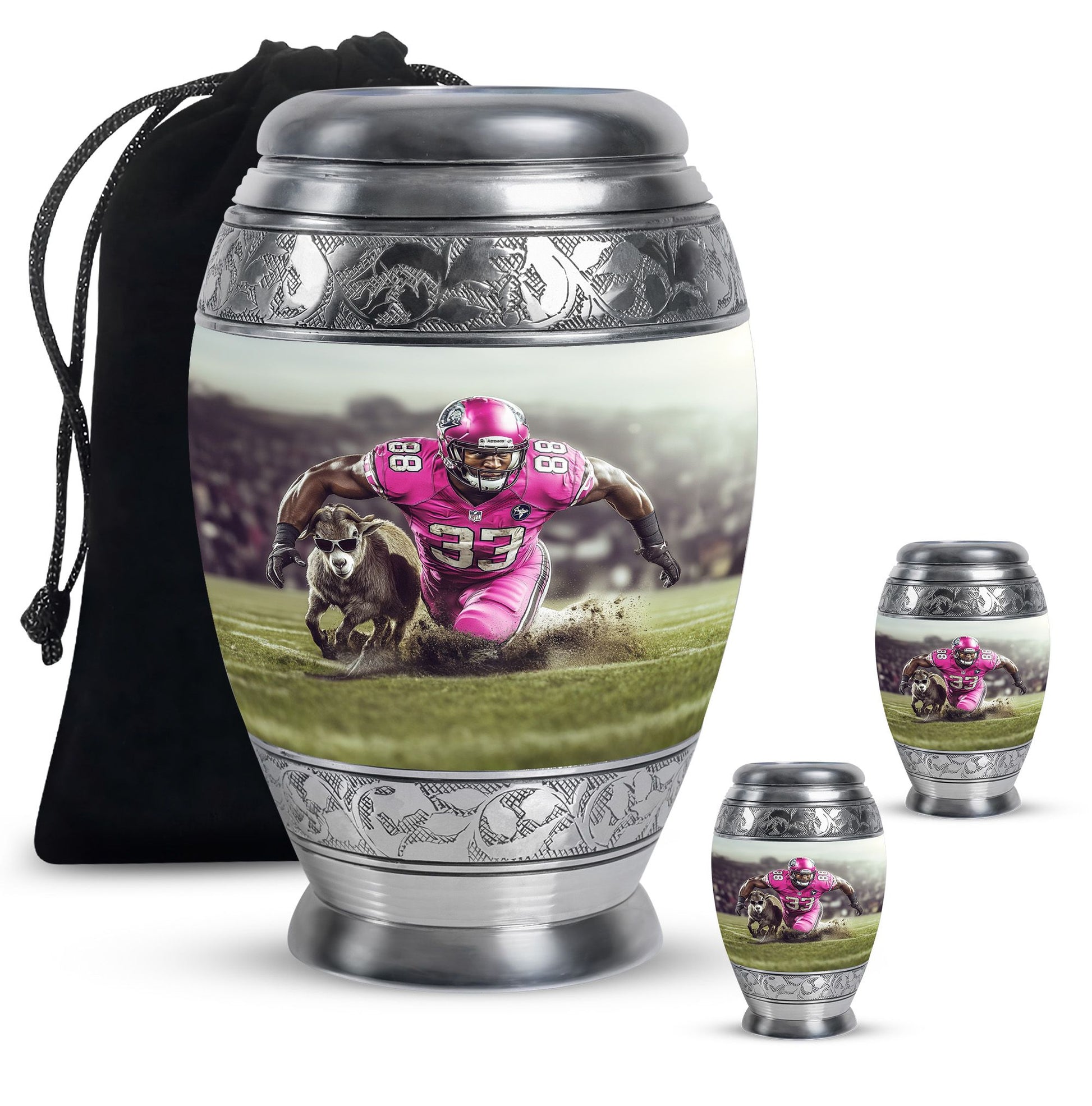 Football Theme Large Urn With 2 Keepsake Urn