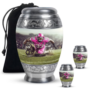 Football Theme Large Urn With 2 Keepsake Urn
