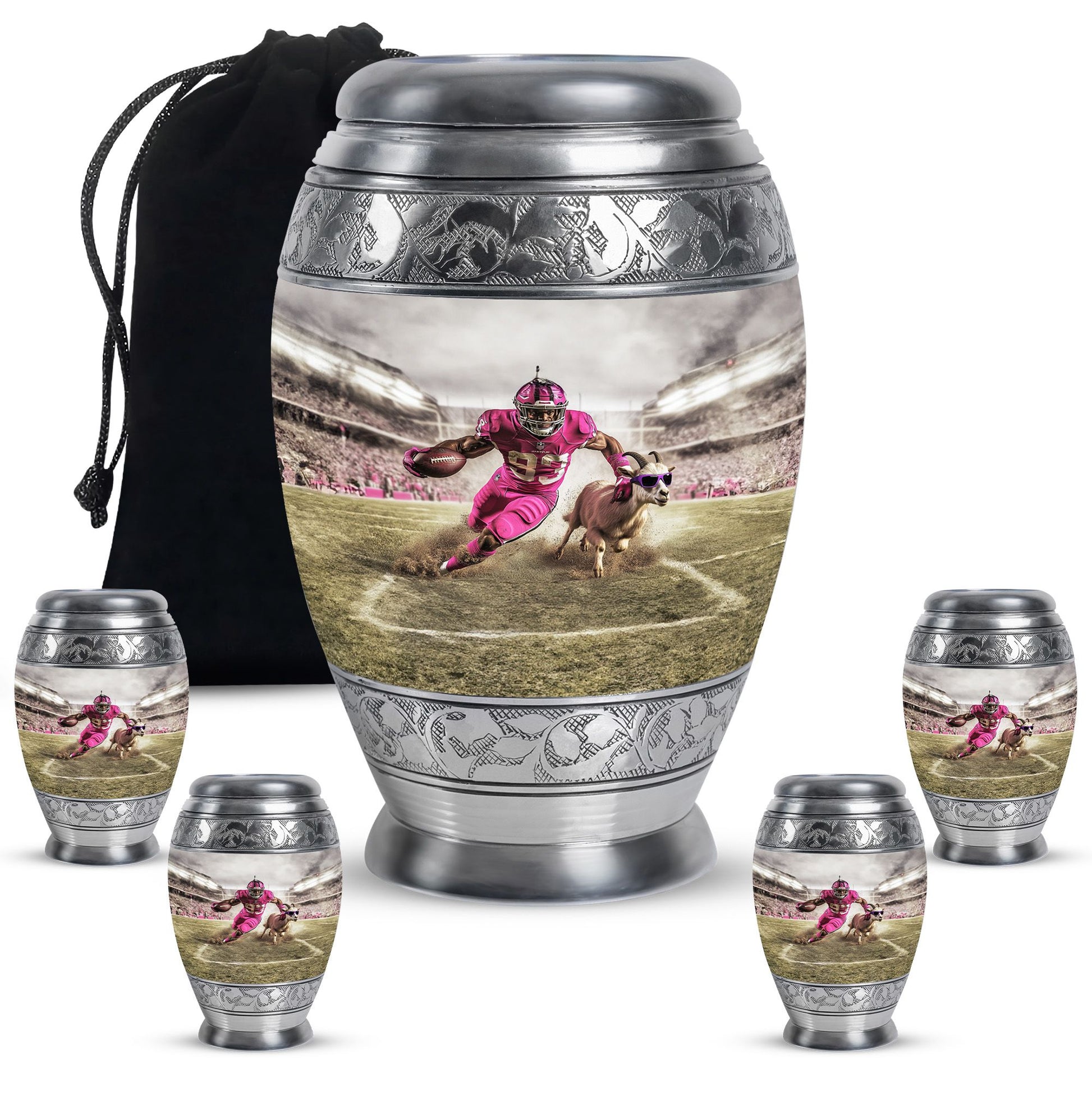 Football Theme Large Urn With 4 Keepsake Urn