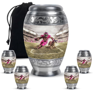 Football Theme Large Urn With 4 Keepsake Urn