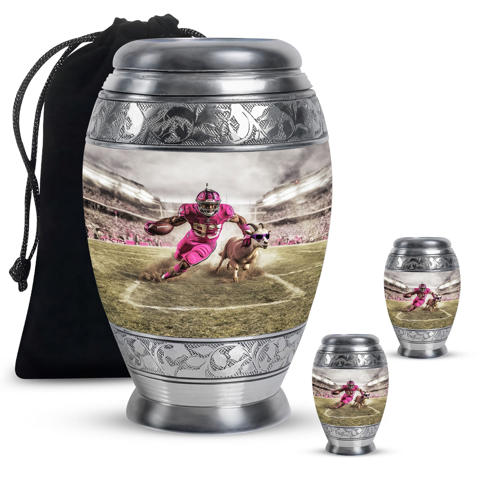 Football Theme Large Urn With 2 Keepsake Urn