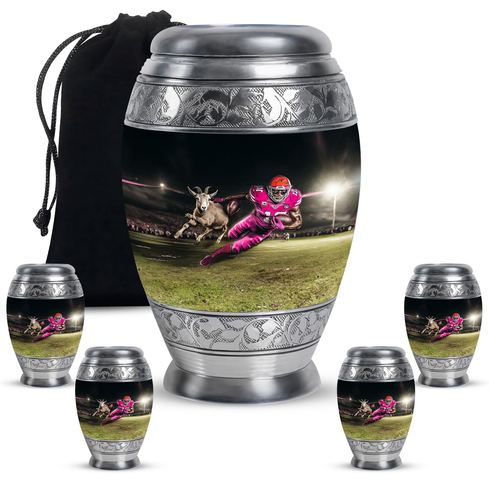 Football Theme Large Urn With 4 Keepsake Urn