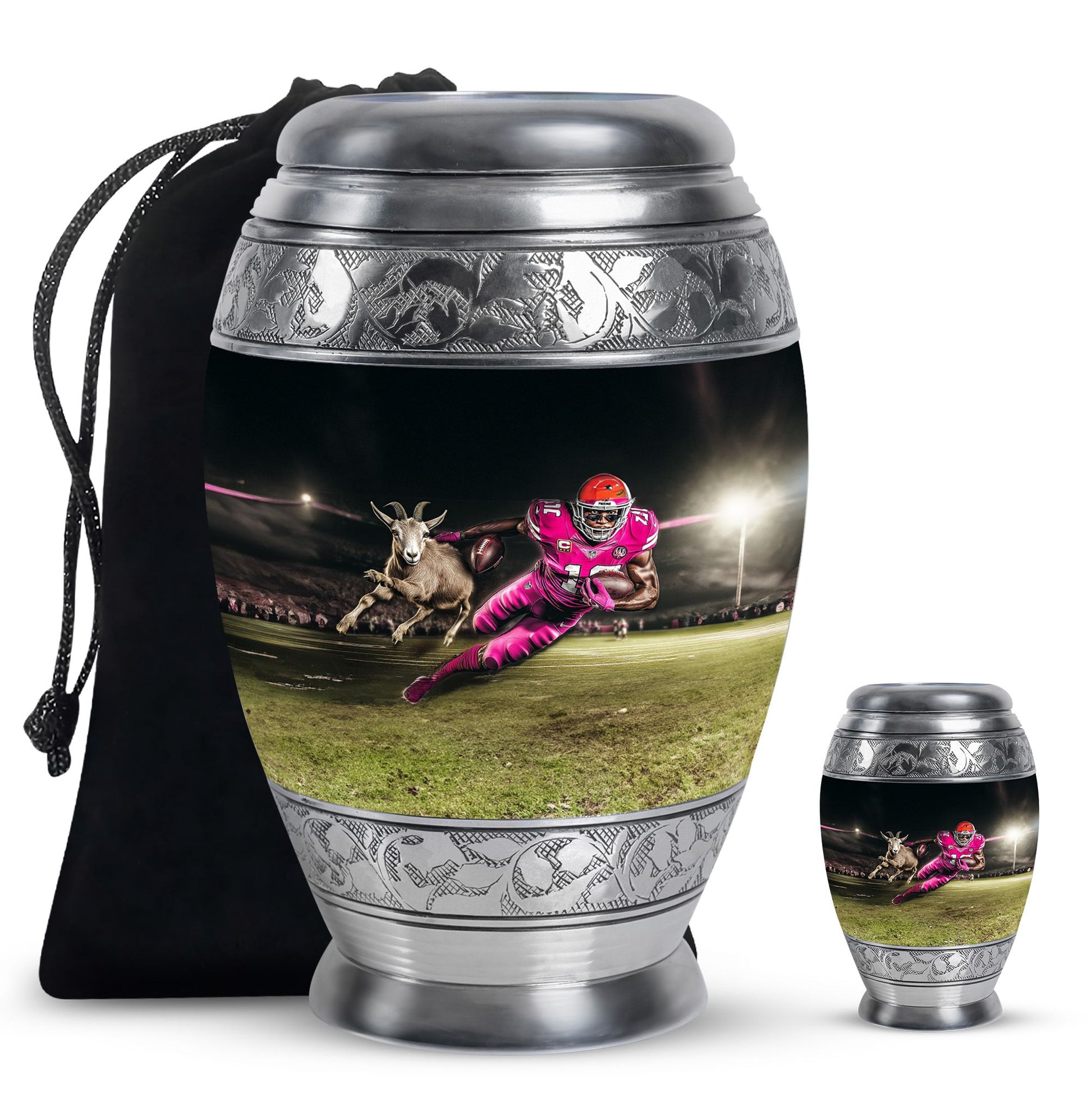 Football Theme Large Urn With 1 Keepsake Urn
