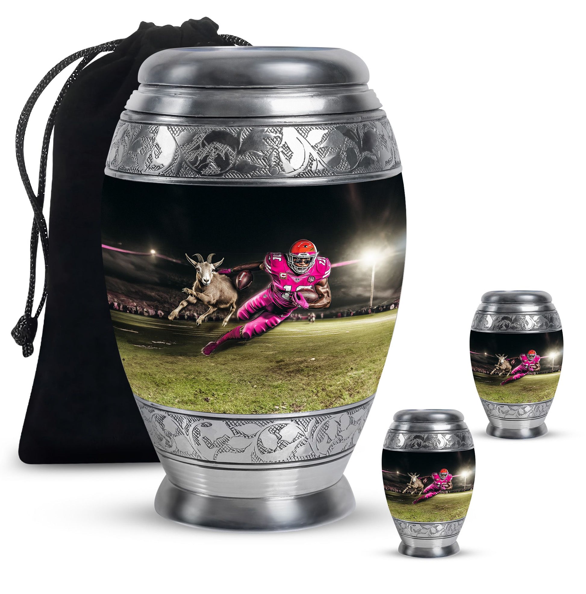 Football Theme Large Urn With 2 Keepsake Urn