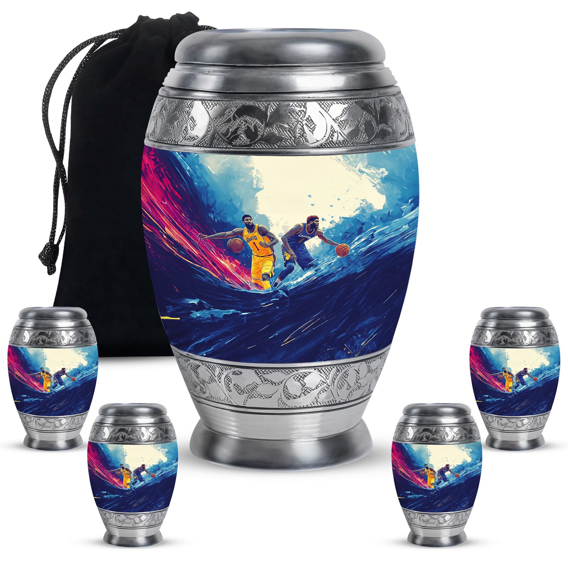 Football Theme Large Urn With 4 Keepsake Urn