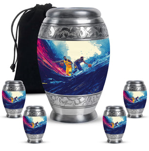 Football Theme Large Urn With 4 Keepsake Urn