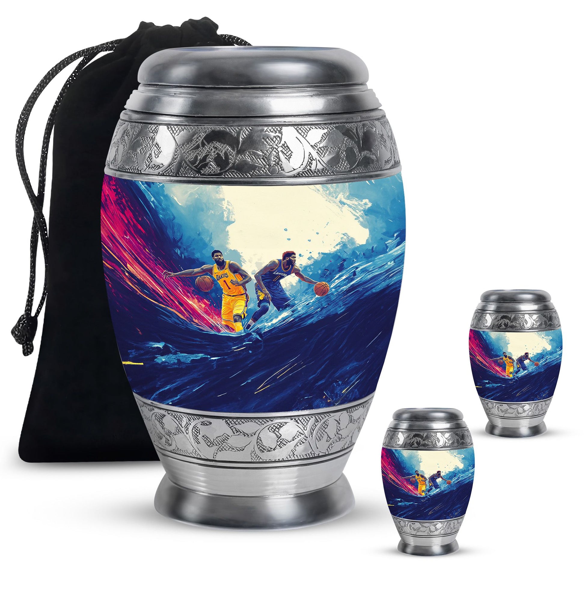 Football Theme Large Urn With 2 Keepsake Urn