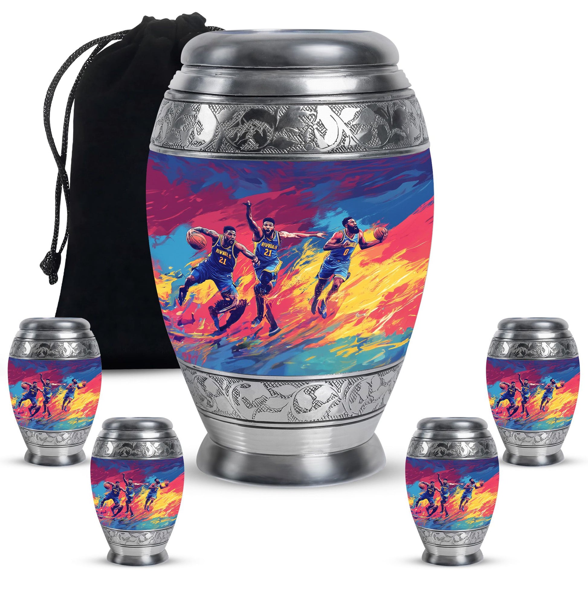 Football Theme Large Urn With 4 Keepsake Urn